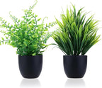 GREENTIME 2 Pack Fake Plants in Black Pot Small Artificial Plant Wheat Grass for Home Decor Faux Fern Greenery Indoor Bathroom Shelf Home Office Desk Bedroom Cabinet Kitchen Table Decorations