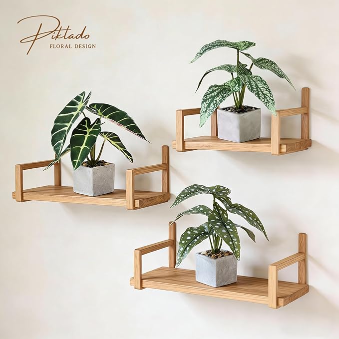 3pcs Small Fake Plants Artificial Begonia Leaves Faux Plants Indoor for Office Desk Shelf Bathroom Home Decor