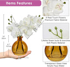 White Orchids Artificial Flowers Faux Orchid Arrangement with Amber Glass Vase Set of 2 Real Touch Phalaenopsis Orchid Flowers Orchid Centerpiece for Dining Room Table