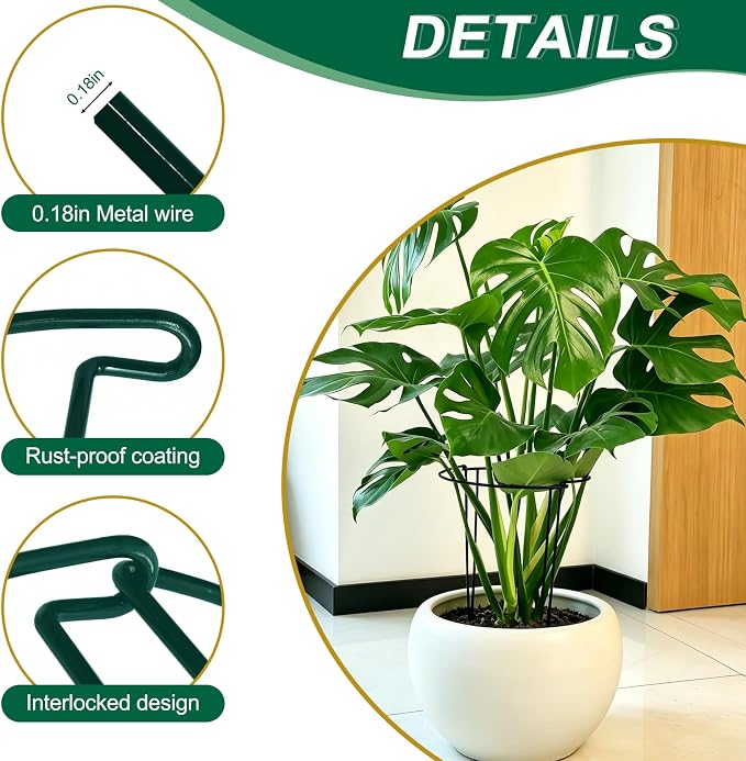 Tall Heavy-Duty 24in Plant Support Stakes - 16 Pack Peony Cages & Supports for Outdoor Plants, Half-Round Garden Stakes for Hydrangea, Roses with Extension Stakes