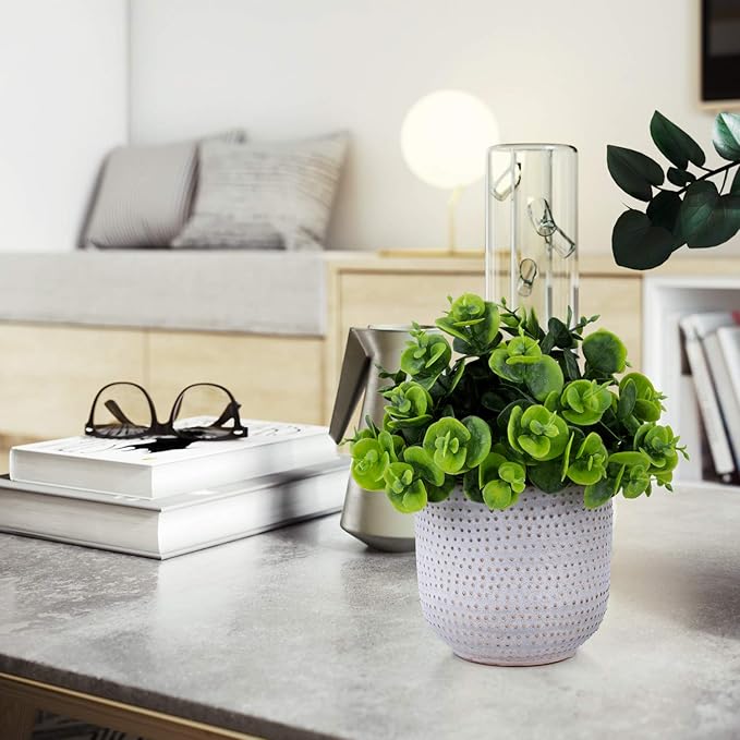 Artificial Plants in Ceramic Planter Cute Lysimachia Fake Succulent Flowers Potted for Home Office Table Desk Decor Living Room Bathroom Bedroom Shelves Decoration