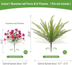 Hrobek Artificial Flowers for Outdoors Faux Plants Outside Indoor,UV Resistant Silk Fake Petunia Ferns for Home Patio Garden Back Yard Front Porch Decor(13 Bunches,Light Purple)