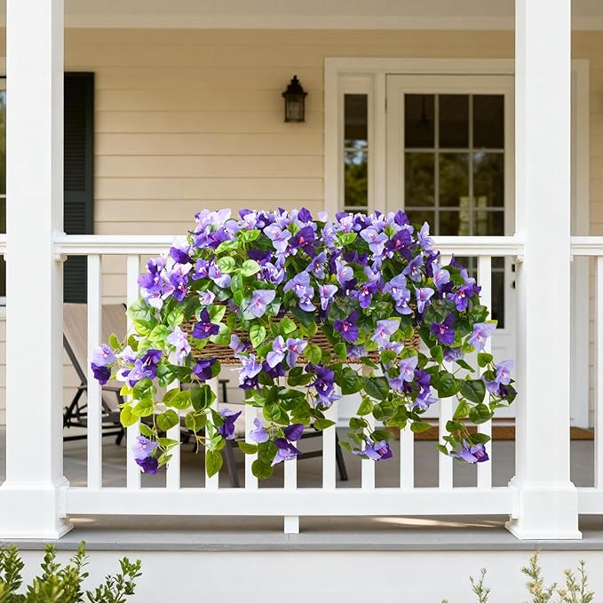 Faux Bougainvillea Artificial Flowers Plants for Outdoor Spring Summer Decoration, 2 Pcs Fake Silk Flower Outside UV Resistant Realistic Long Trailing Vines for Home Porch Patio Balcony Yard(Purple)