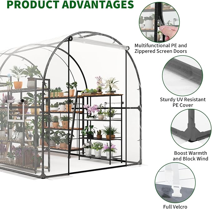 GarveeLife 8.2x6.6x6.6 ft Premium Greenhouse for Outdoors,Upgraded Portable Walk-in Heavy Duty Frame Large Garden Plant Hot Outside Hoop House,Transparent