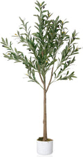 Garvee 4.4 ft Tall Artificial Olive Tree, Potted Fake Olive Plant with Lifelike Leaves & 22 Fruits, Decorative Evergreen Faux Plant Trees for Home Indoor Outdoor Living Room Office