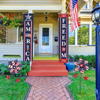 YEAHOME 4th of July Decorations Outdoor, 22.4" Set of 2 Red White Blue Metal Flowers Decorative Garden Stakes for Memorial Day Decorations, Yard Signs Patriotic Decorations for Garden Lawn Porch