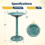 VIVOHOME Bird Bath for Outside, Polyresin Pedestal Bird Baths for Outdoor, Garden, 28 Inch Height Weather-Resistant Birdbaths with 20" Bowl, Green