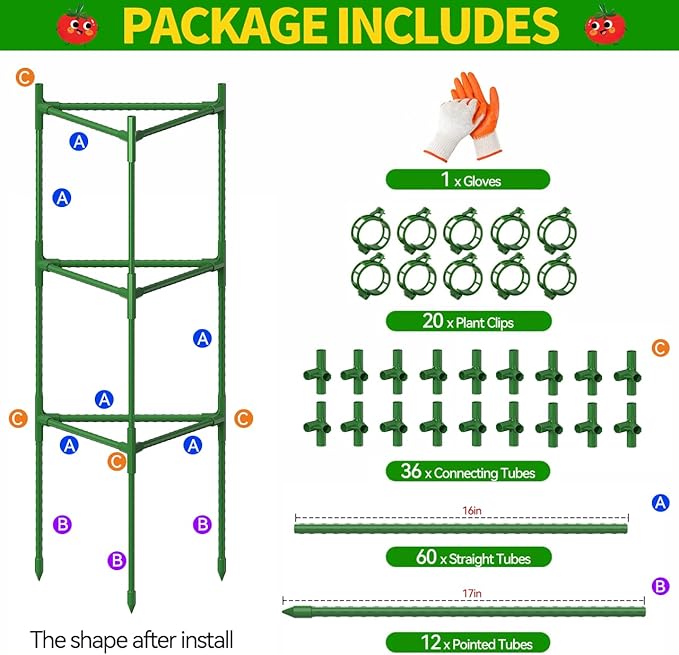 4 Pack Large Tomato Cage for Garden Up to 49" H X 16" W Metal Plant Support Stakes with Clips Triangle Pea Cages Cucumber Trellis for Vegetables Pots Vines Flowers Climbing Plants