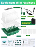 Seed Starter Tray Medium Size 4 Packs, Seed Starter Kit with Upgraded 24 Full Spectrum LEDs, Adjustable Brightness and Timer, with Drainage Holes, Tools and Labels for Indoor Plant Growing