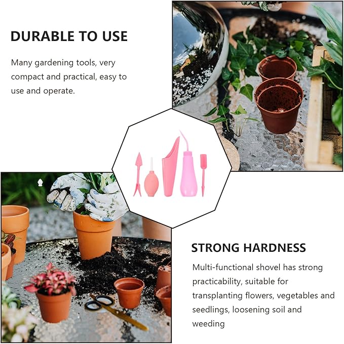 Succulent Planting Tool Set 5 Pink Gardening Hand Tools for Bonsai and Potted Plants, Transplanting and Soil Care Accessories for Indoor and Outdoor Garden Use