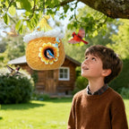 Bird Houses for Outside Yellow Cottage Resin Birdhouse, Garden Outdoor Decor Bird House with Flower and Bees, Birdhouses for Outdoors for Bluebird Finches Cardinals