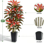 Artificial Red Dracaena Tree - 6FT Tall Fake Plants with Black Square Planter - Artificial Plants Indoor Floor Plant in Pot - Large Tropical Fake Yucca Potted Tree for Home Office Living Room Decor