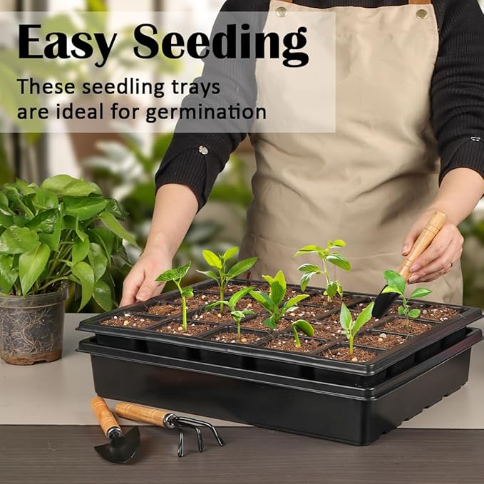 RooTrimmer 2.5 inch Square Pots 3.5 inch Deep 20 Cell Seedling Trays with Water Collection Nursery Trays (15"x11"x3") for Seeds Starting and Transplanting(5 Sets)