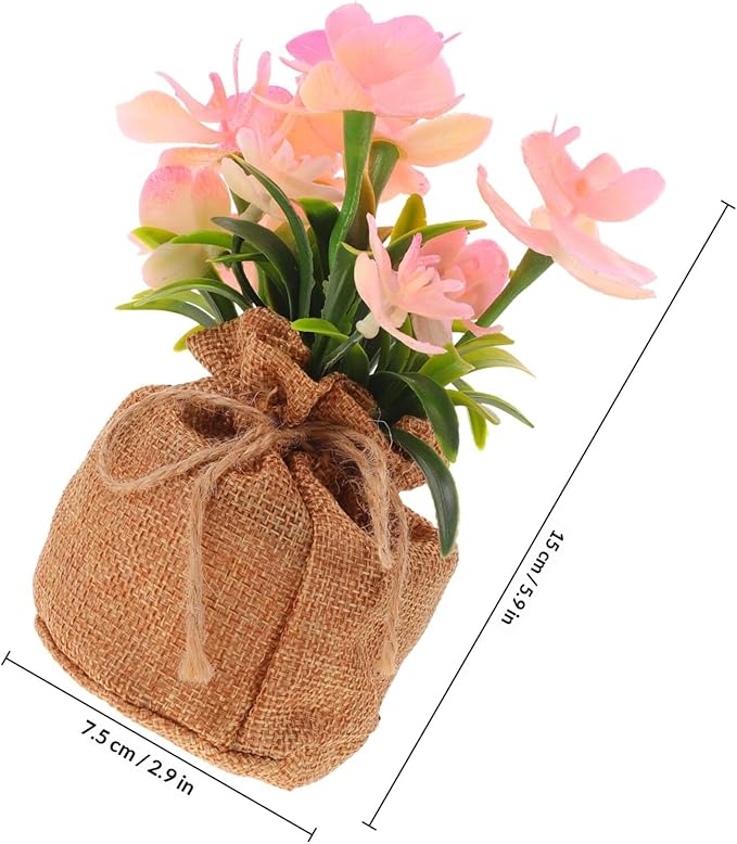 Artificial Orchid Flower Faux Phalaenopsis Potted Plant, Realistic Simulation Orchid Bonsai with Jute Bag, Home Table Decoration for Living Room and Office