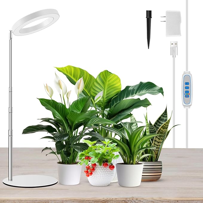 Kullsinss Grow Lights for Indoor Plants Full Spectrum, 80 LEDs Plant Light for Indoor Growing with 2 Mounting Options, 6/12/16H Timer, 3 Spectrum Modes, 9.8"-37.4" Height Adjustable Desk Grow Lamp