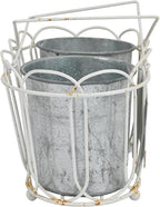 Vintage 2-Piece Metal Planter Set, Distressed White Iron Wire Basket with Flowers Garden Sign, Rustic Farmhouse Plant Pots for Tabletop, Window Sill & Balcony Decor