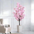 Artificial Pink Cherry Blossom Tree 5.5ft(67in) Tall Fake Silk Leaves Indoor Decor Handmade Lifelike Sakura Tree for Wedding Realistic Cherry Plant in Pot for Home Living Room,Office,Outdoor Decor
