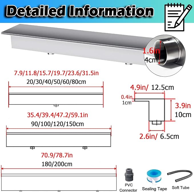 ARTSZY 304 Stainless Steel Fountain Spillway Kit with Long Hose, Black/Silver Spillway for Outdoor Waterfall, Household/Commercial Pond Waterfall for Backyard/Parks(Black,18″/46cm)