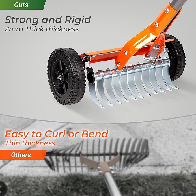 Walensee Dethatching Roller Rake with 76.8'' Adjustable Handle, Lawn Dethatcher Rake with 2mm Stainless Steel Blades,Thatch Remover, Soil Aerator & Loosening Tool for Moss, Leaves, Yard Lawn Care