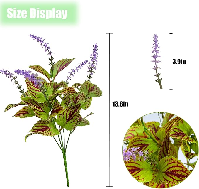12 Bundles Artificial Coleus Flowers | UV Resistant No Fade Silk Faux Plants | Spring Summer Outdoor Fake Greenery for Garden Patio Planters Front Porch Pathway Decor (Green)