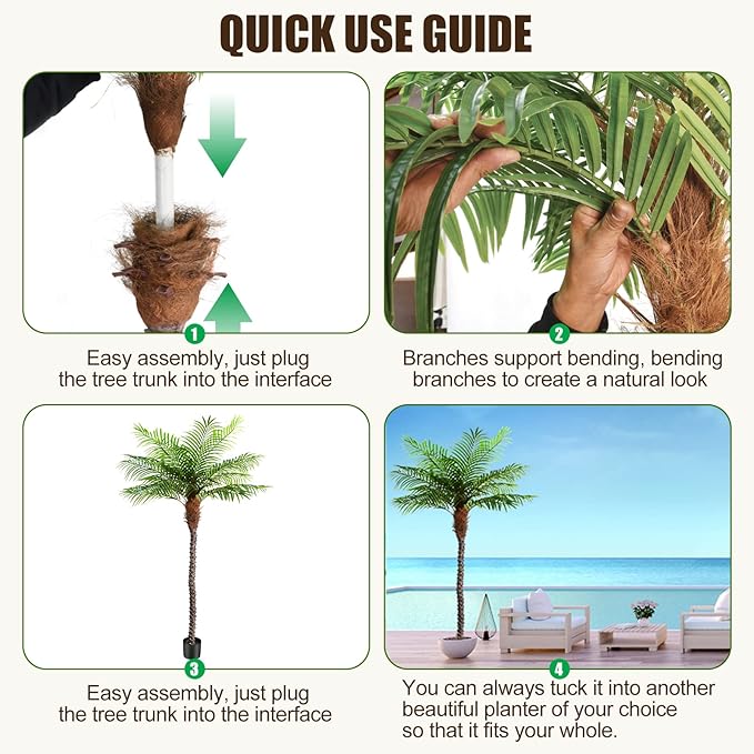 8.5ft Tall Artificial Phoenix Palm Tree for Outdoors Indoor Decor, Large Faux Coconut Silk Palm Tree Tropical Fake Tree Perfect for Outside Patio Poolside Porch Home Office Decor (Set of 2)