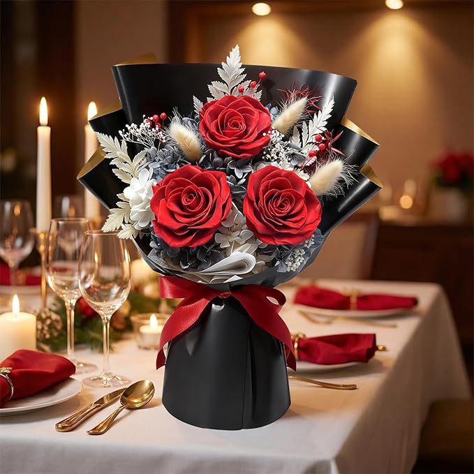 Preserved Flowers Bouquet, Flowers for Delivery,Handmade Red Rose Bouquets Lasting 3-5 Years, Luxury Gift Box,Birthday Flowers Gifts for Women Mom Grandma Wife Friends