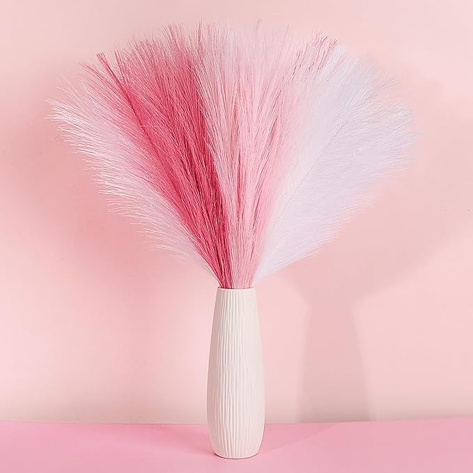 SeptCat 30 Pcs Pink White Pampas Grass Decor: 21.7" Fluffy Faux Small Pampas Grass Artificial Flower Vase Filler for Home Wedding Living Room Wall Party Decoration