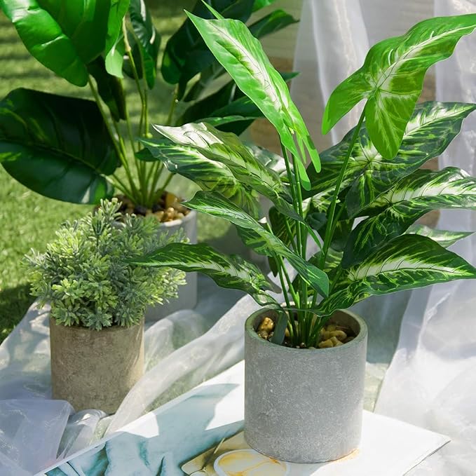 16" Small Fake Plants Artificial Tropical Faux Plants Indoor for Office Desk Shelf Bathroom Home Decor