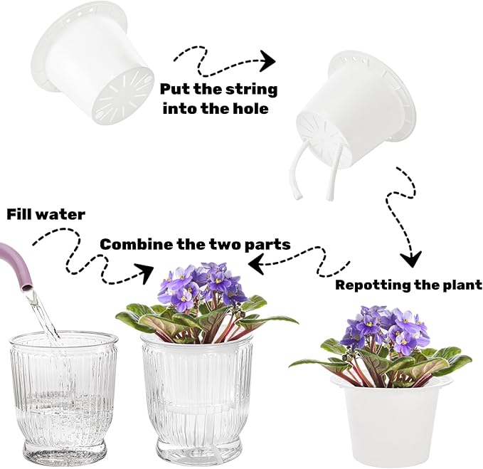 ZOOFOX 10 Pack Self Watering Pots, 4 Inch Small Plant Pots for Indoor Plants, Stripe Plastic Flower Pots for All House Plants, Herbs, Aloe, African Violets, Orchid