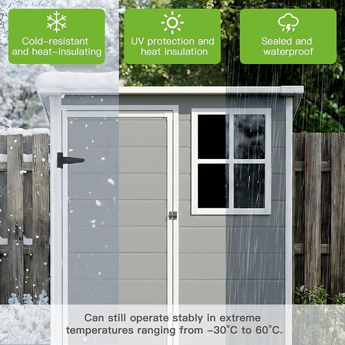 5x3 FT Outdoor Storage Shed with Floor & Window, All-Weather Resin Garden Tool Shed, Waterproof Plastic Garden Shed with Lockable Door, Vents & Roof Rainwater Drainage for Backyard, Garden, Poolside