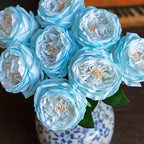 DUYONE Fake Flowers for Decoration Home Decor Artificial Flowers Austin Rose Peony Latex Fake Flower Living Room Decoration Vivid Pink Roses Peonies (Ice Blue 4pcs)