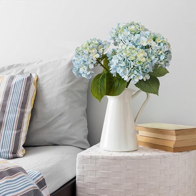 Leftover 4 Pcs Light Blue Hydrangea Artificial Flowers,21" Real Touch Faux Hydrangea Flowers and 3 PCS Butterflies for Hydrangea Decor,Floral Arrangements for Centerpiece Table Decorations,Home Decor