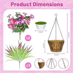 Artificial Flowers Hanging Baskets for Outdoors, 5PCS UV Resistant Faux Outdoor Plants, Fake Petunias Silk Flowers for Garden Balcony Yard Porch Decor (White Red Lotus)