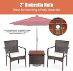 HAPPYGRILL 3-Piece Patio Bistro Set with Coffee Table & Umbrella Hole, Rattan Wicker Chairs Set with Umbrella Stand Table, Soft Cushions, Outdoor Furniture Set for Balcony Porch Poolside Garden