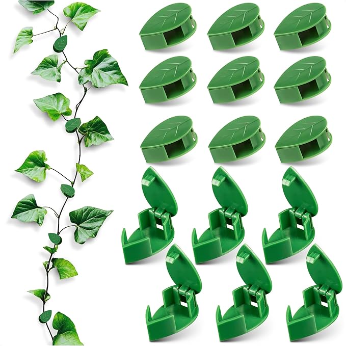 60Pcs Plant Climbing Wall Fixture Clips with 72Pcs Self-Adhesive Stickers - Leaf-Shaped and Weather-Resistant Money Plant Vine Wall Clips - Easy Installation Pothos Climbing Support for Vines & Cables