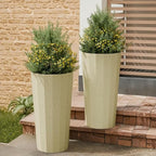 23.6" H Tall Planters for Outdoor Plants, 2 Pack Large Outdoor Planters for Porch Decor with Automatic Drainage Hole, Plastic Stripe Design Flower Pots Fits Indoor Plants Patio Garden, Black