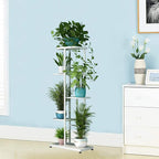 LINZINAR Plant Stand Metal 5 Tier 6 Potted Multiple Flower Pot Holder Shelf Indoor Outdoor Planter Display Shelving Unit for Patio Garden Corner Balcony Living Room (5 Tier 6 Potted, White)