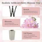 BLOSMON Cherry Blossom Tree for Porch: 5ft Pink Fake Flowers Artificial Tree with Tall Planter for Outdoor Decorations - Faux Sakura Plants for Indoor Home Living Room