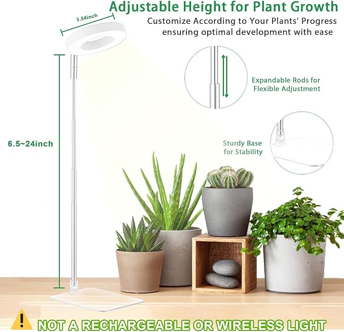 yadoker Halo Plant Grow Light, LED Growing Light with Base Full Spectrum for Indoor Plants,Height Adjustable, Automatic Timer, 5V Low Safe Voltage,Idea for Small Plants
