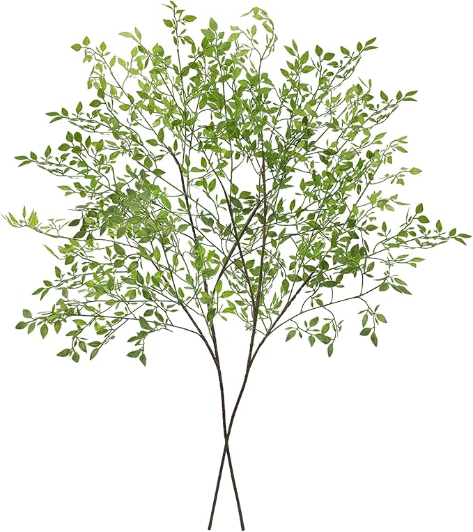 CEWOR Artificial Plants 2PCS 43.3 Inch Green Nandina Tall Plants for Wedding Shop Garden Office Home Décor Greenery Stems Fake Branches for Vase Indoor