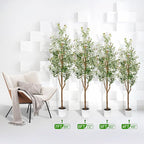 7FT Artificial Olive Tree - Indoor Tall Faux Olive Trees with Planter&Basket, Large Fake Olive Silk Tree Realistic Olive Plants with Branches and Fruits for Home Decor Office Living Room