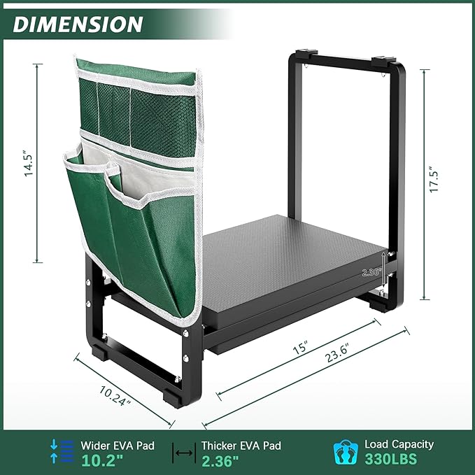 FLINTER Wider Garden Kneeler and Seat, Heavy Duty Thick Gardening Bench for Kneeling and Seat - Garden Kneelers for Seniors, Gardening Stools for Women, Grandparents, Gardeners, Black
