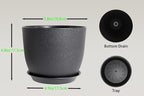 8 Inch Plant Pots Set of 4, Plastic Planters with Drainage Holes and Tray, Flower Pots for Indoor Outdoor Plants and Flowers (Black)