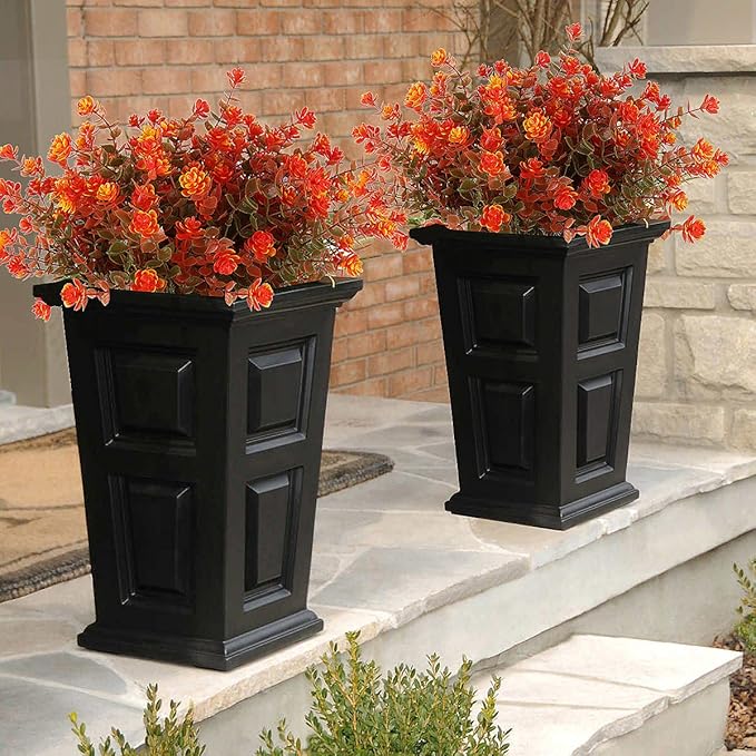 12 Bundles Artificial Outdoor Flowers UV Resistant Fake Plastic Plants No Fade Faux Fall Flowers for Hanging Planter Garden Porch Patio Window Box Wedding Thanksgiving Halloween Decor(Green Orange)