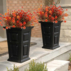 12 Bundles Artificial Outdoor Flowers UV Resistant Fake Plastic Plants No Fade Faux Fall Flowers for Hanging Planter Garden Porch Patio Window Box Wedding Thanksgiving Halloween Decor(Green Orange)