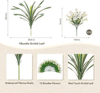 INXUGAO Artificial Flowers for Spring Outdoors Fake Plants Outside, 12 Bundles Silk Morning Glory with Eucalyptus UV Resistant Realistic Faux Flowers for Porch Planter Garden Patio Decor (White)