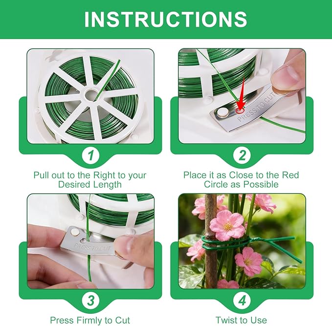 2 Pack Twist Ties, 525 Feet (160m) Sturdy Garden Plant Ties with Cutter, Rustproof & Flexible Garden Ties for Plant of Gardening, Indoor & Outdoor Home and Office Use (Green)