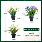 3 Pack Fake Small Plant Artificial Potted Flowers for Home Decor Fake Flower Plant Greenery Mini Faux Plant for Indoor Bedroom Living Room Office Shelf Bathroom Farmhouse Decor (Type 7)