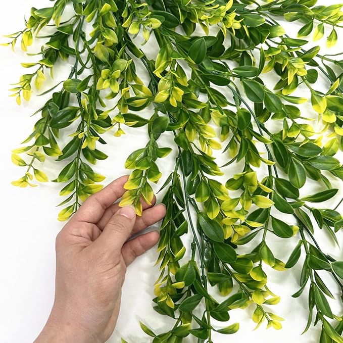 PASYOU Fake Hanging Vines, Artificial Plants Plastic Leaves Faux Vine Greenery Ivy Plant for Indoor Outdoor Garden Office Bathroom Decor Wedding Party Christmas Baskets DIY Decoration Yellow 2 Pack