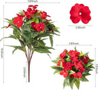 Nigirior Artificial Fake Flowers for Outdoor Décor 6 Bundles UV Resistant Fake Plants for Planter Faux Impatiens for Home Porch/Garden Stunning（Red/White/Purple）